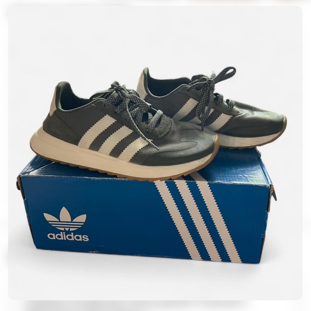 Adidas Olive Green Retro Sneakers with White Stripes